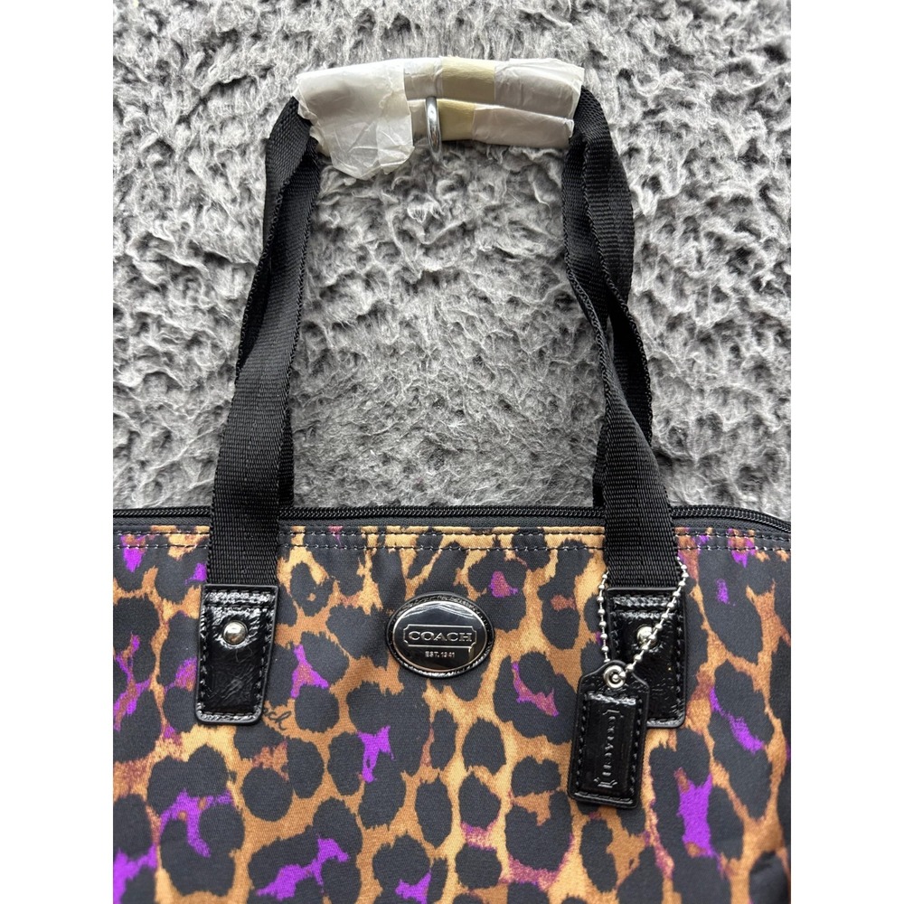 NWT Coach Leopard Print Nylon Weekender Tote Bag Multicolor w/ Pouch 11 x 8.5 - Picture 4 of 11